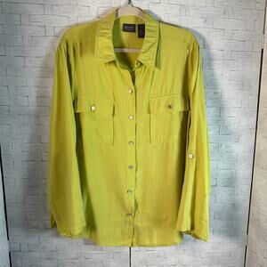 Additions by Chico’s yellow button down blouse coastal TradMom lightweight